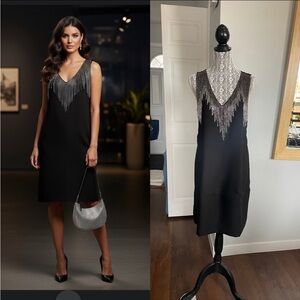 XXL Size 14 Beautiful Silver Beaded Tassel Shift Dress. Black